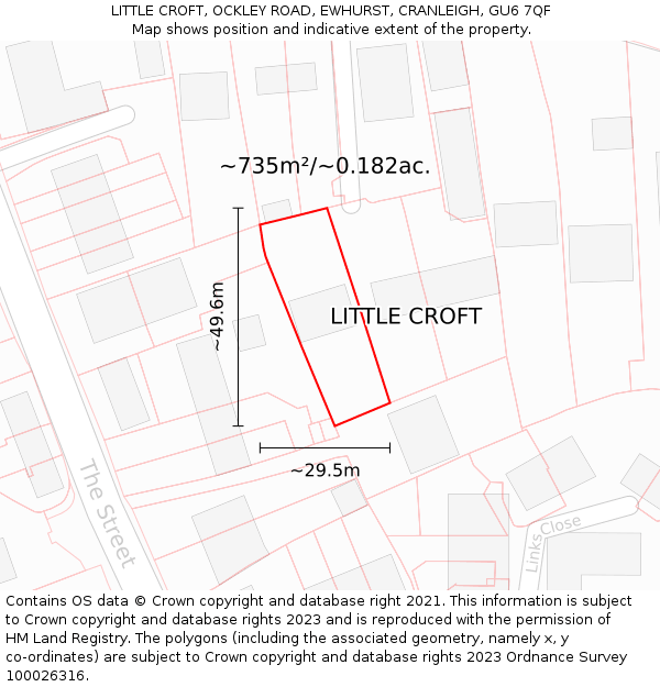 LITTLE CROFT, OCKLEY ROAD, EWHURST, CRANLEIGH, GU6 7QF: Plot and title map