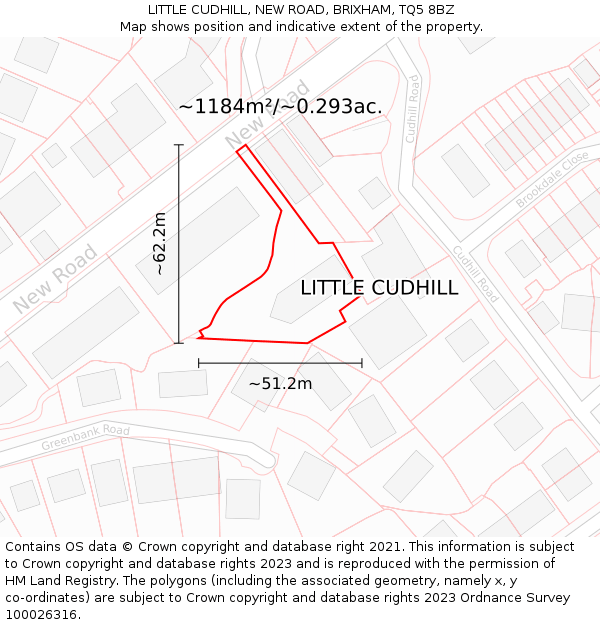 LITTLE CUDHILL, NEW ROAD, BRIXHAM, TQ5 8BZ: Plot and title map