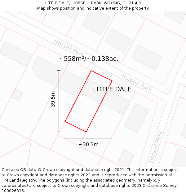 LITTLE DALE, HORSELL PARK, WOKING, GU21 4LY: Plot and title map