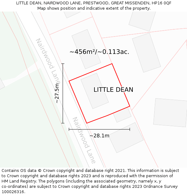 LITTLE DEAN, NAIRDWOOD LANE, PRESTWOOD, GREAT MISSENDEN, HP16 0QF: Plot and title map