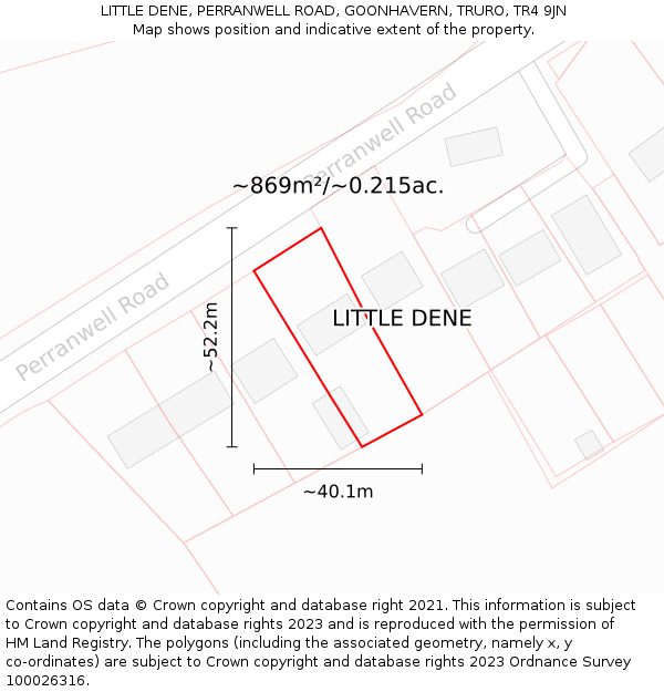 LITTLE DENE, PERRANWELL ROAD, GOONHAVERN, TRURO, TR4 9JN: Plot and title map