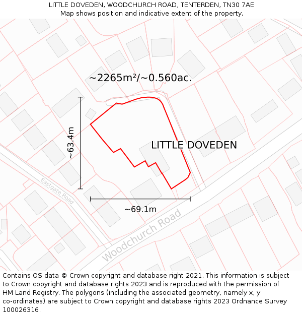 LITTLE DOVEDEN, WOODCHURCH ROAD, TENTERDEN, TN30 7AE: Plot and title map