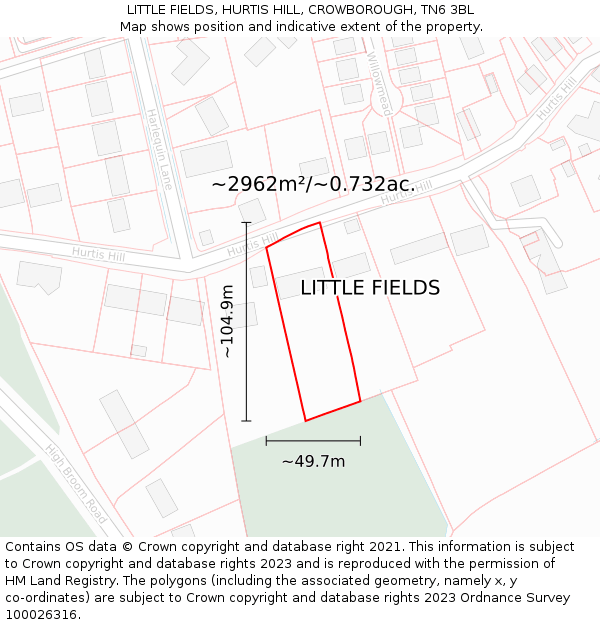 LITTLE FIELDS, HURTIS HILL, CROWBOROUGH, TN6 3BL: Plot and title map