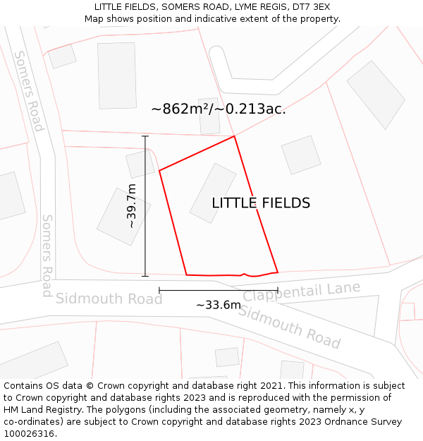 LITTLE FIELDS, SOMERS ROAD, LYME REGIS, DT7 3EX: Plot and title map