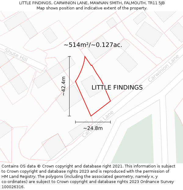LITTLE FINDINGS, CARWINION LANE, MAWNAN SMITH, FALMOUTH, TR11 5JB: Plot and title map
