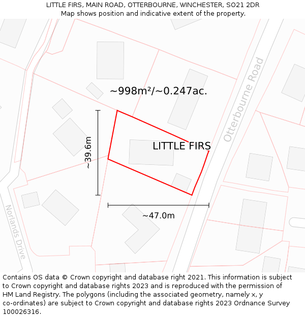 LITTLE FIRS, MAIN ROAD, OTTERBOURNE, WINCHESTER, SO21 2DR: Plot and title map