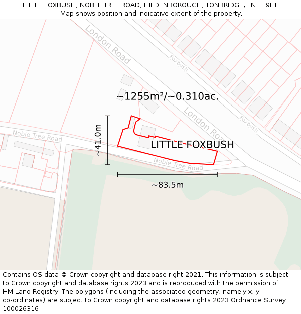 LITTLE FOXBUSH, NOBLE TREE ROAD, HILDENBOROUGH, TONBRIDGE, TN11 9HH: Plot and title map