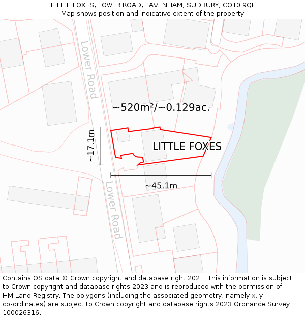LITTLE FOXES, LOWER ROAD, LAVENHAM, SUDBURY, CO10 9QL: Plot and title map