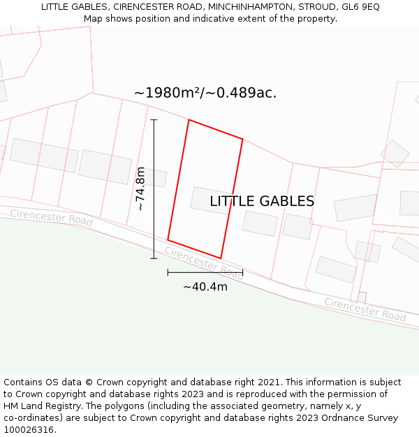 LITTLE GABLES, CIRENCESTER ROAD, MINCHINHAMPTON, STROUD, GL6 9EQ: Plot and title map