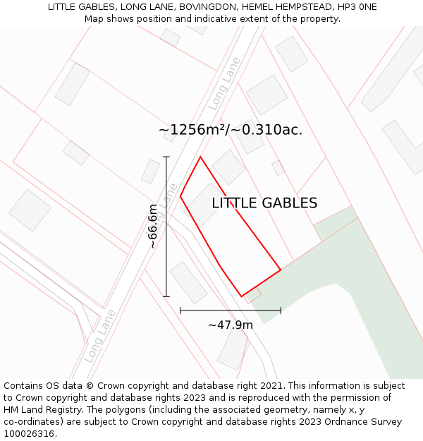 LITTLE GABLES, LONG LANE, BOVINGDON, HEMEL HEMPSTEAD, HP3 0NE: Plot and title map