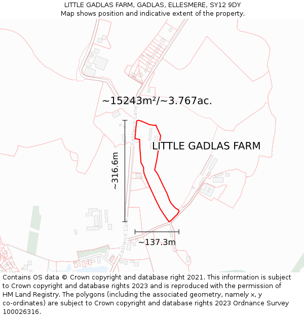 LITTLE GADLAS FARM, GADLAS, ELLESMERE, SY12 9DY: Plot and title map