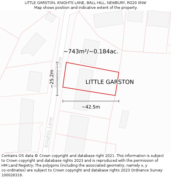 LITTLE GARSTON, KNIGHTS LANE, BALL HILL, NEWBURY, RG20 0NW: Plot and title map