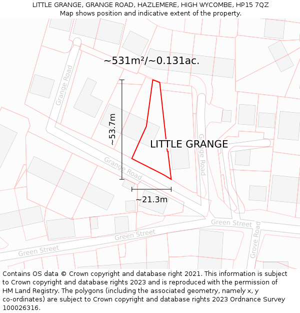 LITTLE GRANGE, GRANGE ROAD, HAZLEMERE, HIGH WYCOMBE, HP15 7QZ: Plot and title map