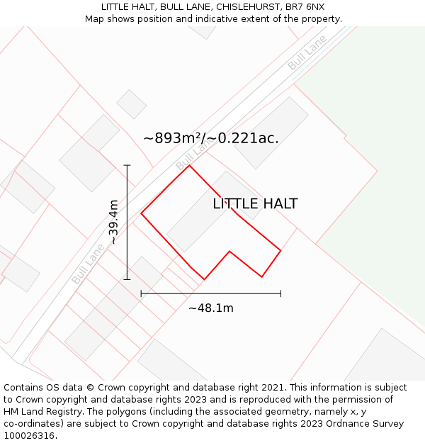LITTLE HALT, BULL LANE, CHISLEHURST, BR7 6NX: Plot and title map