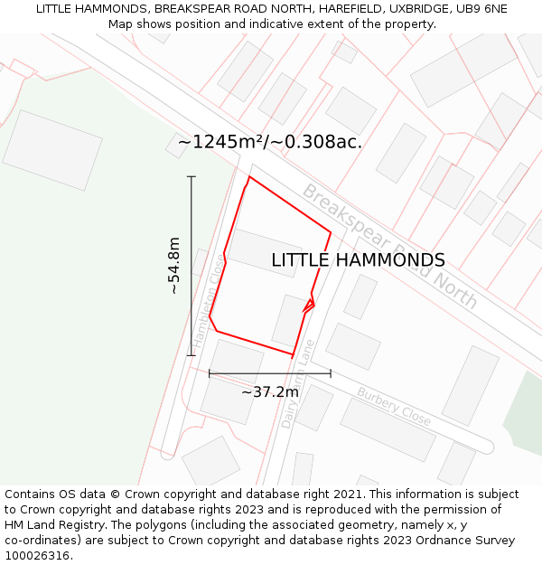LITTLE HAMMONDS, BREAKSPEAR ROAD NORTH, HAREFIELD, UXBRIDGE, UB9 6NE: Plot and title map