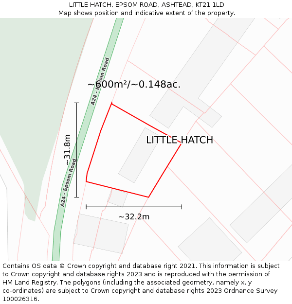 LITTLE HATCH, EPSOM ROAD, ASHTEAD, KT21 1LD: Plot and title map