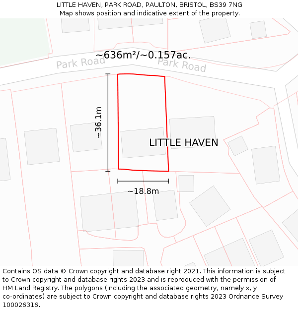 LITTLE HAVEN, PARK ROAD, PAULTON, BRISTOL, BS39 7NG: Plot and title map