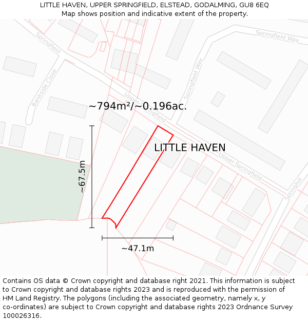 LITTLE HAVEN, UPPER SPRINGFIELD, ELSTEAD, GODALMING, GU8 6EQ: Plot and title map