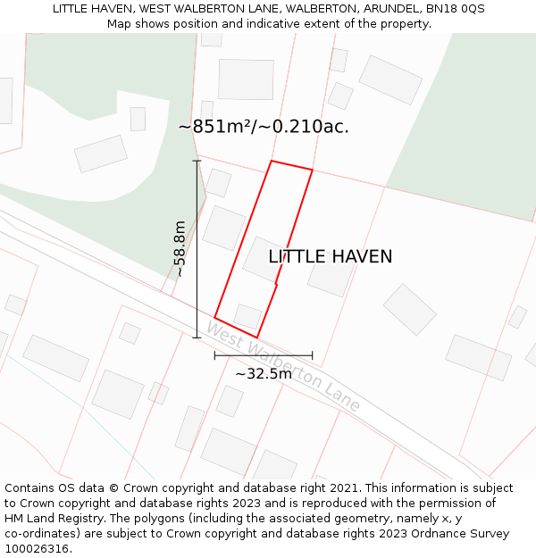 LITTLE HAVEN, WEST WALBERTON LANE, WALBERTON, ARUNDEL, BN18 0QS: Plot and title map