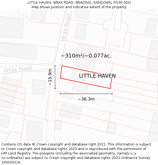 LITTLE HAVEN, WRAX ROAD, BRADING, SANDOWN, PO36 0DD: Plot and title map