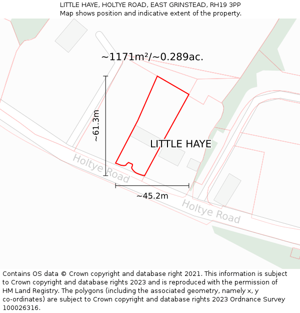 LITTLE HAYE, HOLTYE ROAD, EAST GRINSTEAD, RH19 3PP: Plot and title map