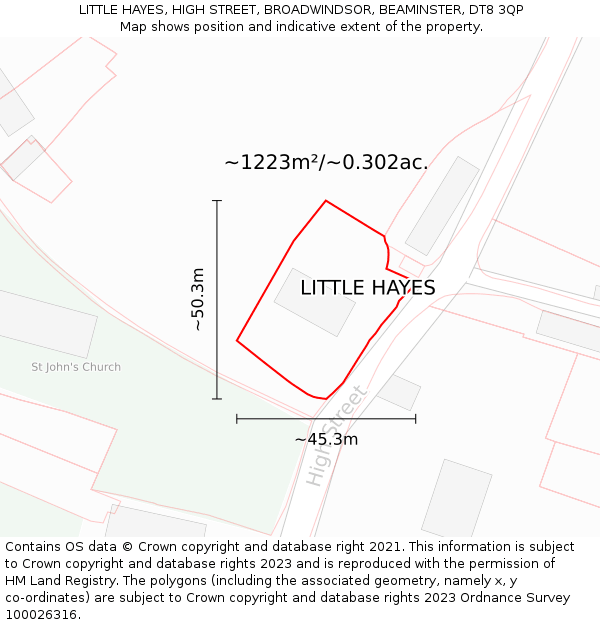 LITTLE HAYES, HIGH STREET, BROADWINDSOR, BEAMINSTER, DT8 3QP: Plot and title map