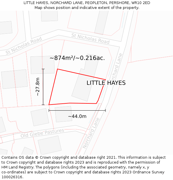 LITTLE HAYES, NORCHARD LANE, PEOPLETON, PERSHORE, WR10 2ED: Plot and title map