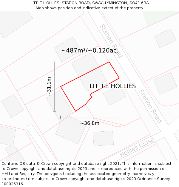 LITTLE HOLLIES, STATION ROAD, SWAY, LYMINGTON, SO41 6BA: Plot and title map