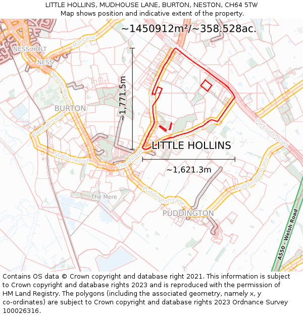 LITTLE HOLLINS, MUDHOUSE LANE, BURTON, NESTON, CH64 5TW: Plot and title map