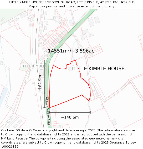 LITTLE KIMBLE HOUSE, RISBOROUGH ROAD, LITTLE KIMBLE, AYLESBURY, HP17 0UF: Plot and title map