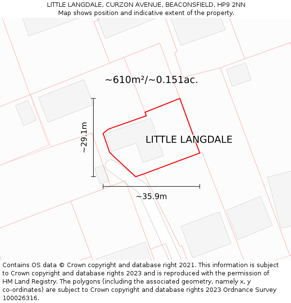 LITTLE LANGDALE, CURZON AVENUE, BEACONSFIELD, HP9 2NN: Plot and title map