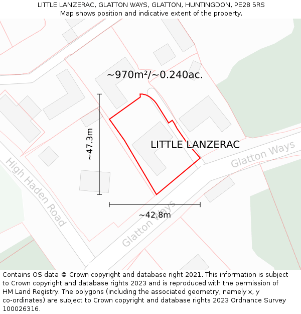 LITTLE LANZERAC, GLATTON WAYS, GLATTON, HUNTINGDON, PE28 5RS: Plot and title map