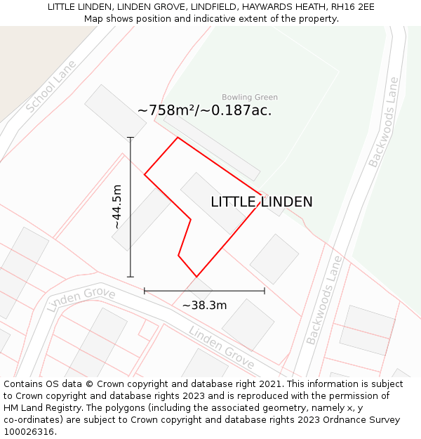 LITTLE LINDEN, LINDEN GROVE, LINDFIELD, HAYWARDS HEATH, RH16 2EE: Plot and title map