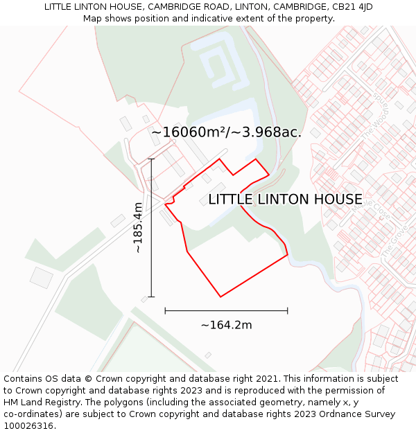 LITTLE LINTON HOUSE, CAMBRIDGE ROAD, LINTON, CAMBRIDGE, CB21 4JD: Plot and title map