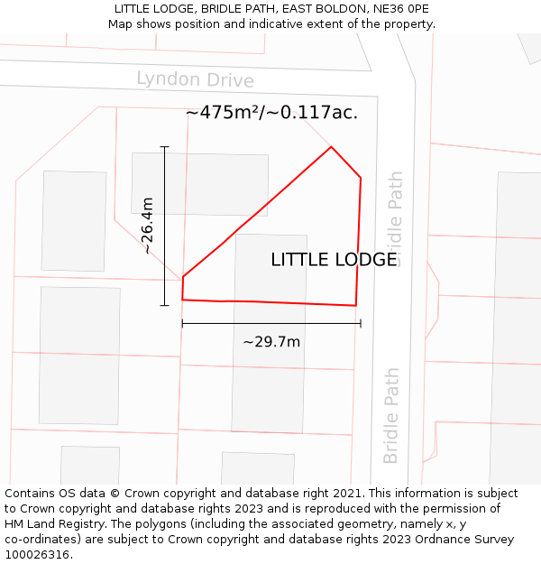 LITTLE LODGE, BRIDLE PATH, EAST BOLDON, NE36 0PE: Plot and title map