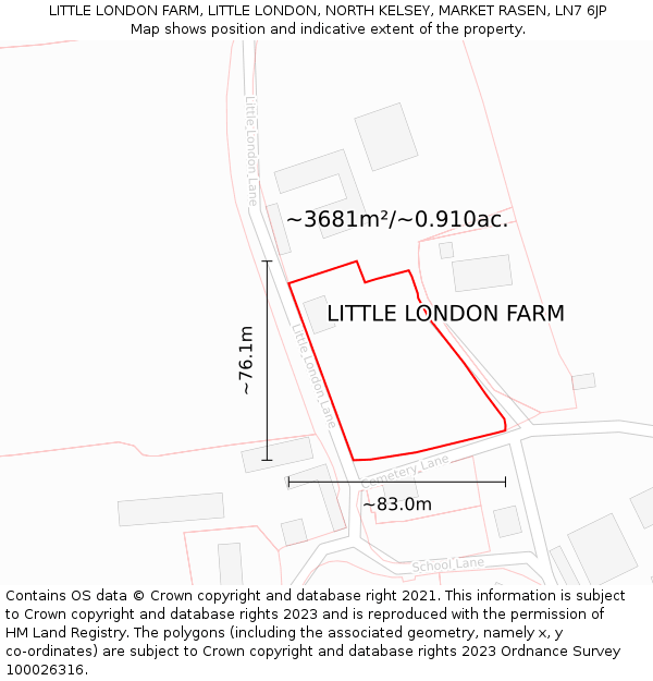 LITTLE LONDON FARM, LITTLE LONDON, NORTH KELSEY, MARKET RASEN, LN7 6JP: Plot and title map