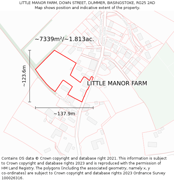 LITTLE MANOR FARM, DOWN STREET, DUMMER, BASINGSTOKE, RG25 2AD: Plot and title map