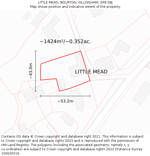 LITTLE MEAD, BOURTON, GILLINGHAM, SP8 5BJ: Plot and title map