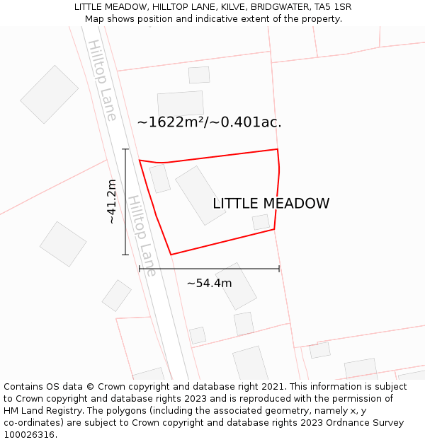 LITTLE MEADOW, HILLTOP LANE, KILVE, BRIDGWATER, TA5 1SR: Plot and title map