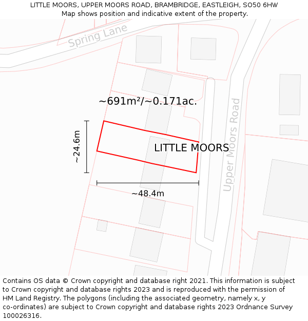 LITTLE MOORS, UPPER MOORS ROAD, BRAMBRIDGE, EASTLEIGH, SO50 6HW: Plot and title map