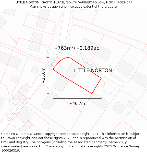 LITTLE NORTON, GASTON LANE, SOUTH WARNBOROUGH, HOOK, RG29 1RF: Plot and title map