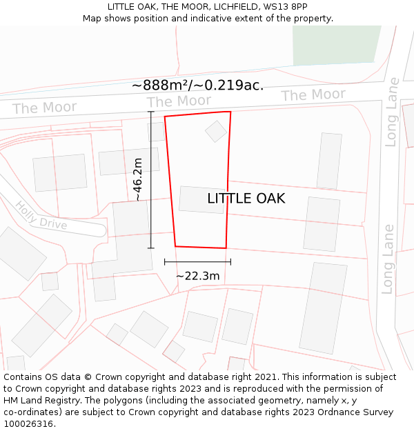 LITTLE OAK, THE MOOR, LICHFIELD, WS13 8PP: Plot and title map