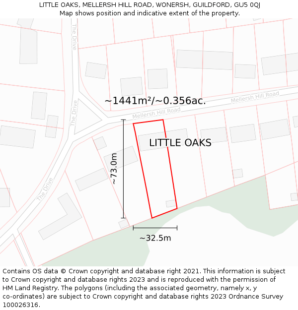 LITTLE OAKS, MELLERSH HILL ROAD, WONERSH, GUILDFORD, GU5 0QJ: Plot and title map