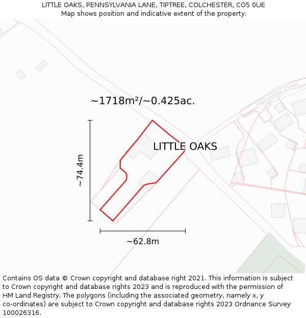 LITTLE OAKS, PENNSYLVANIA LANE, TIPTREE, COLCHESTER, CO5 0UE: Plot and title map