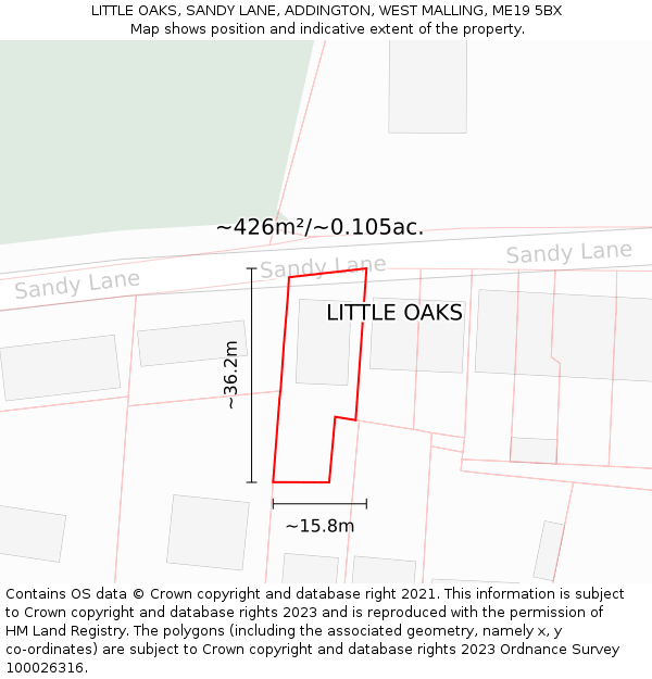 LITTLE OAKS, SANDY LANE, ADDINGTON, WEST MALLING, ME19 5BX: Plot and title map