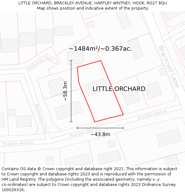 LITTLE ORCHARD, BRACKLEY AVENUE, HARTLEY WINTNEY, HOOK, RG27 8QU: Plot and title map