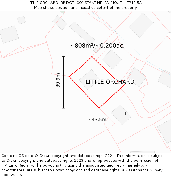 LITTLE ORCHARD, BRIDGE, CONSTANTINE, FALMOUTH, TR11 5AL: Plot and title map