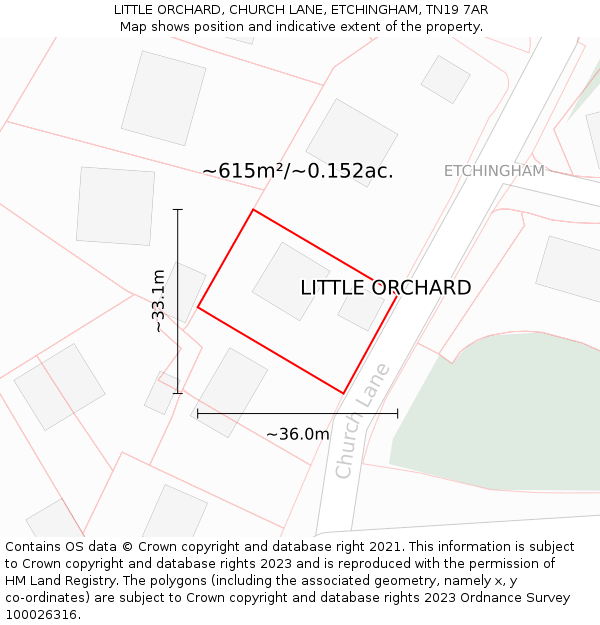 LITTLE ORCHARD, CHURCH LANE, ETCHINGHAM, TN19 7AR: Plot and title map