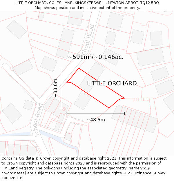 LITTLE ORCHARD, COLES LANE, KINGSKERSWELL, NEWTON ABBOT, TQ12 5BQ: Plot and title map