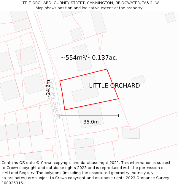 LITTLE ORCHARD, GURNEY STREET, CANNINGTON, BRIDGWATER, TA5 2HW: Plot and title map